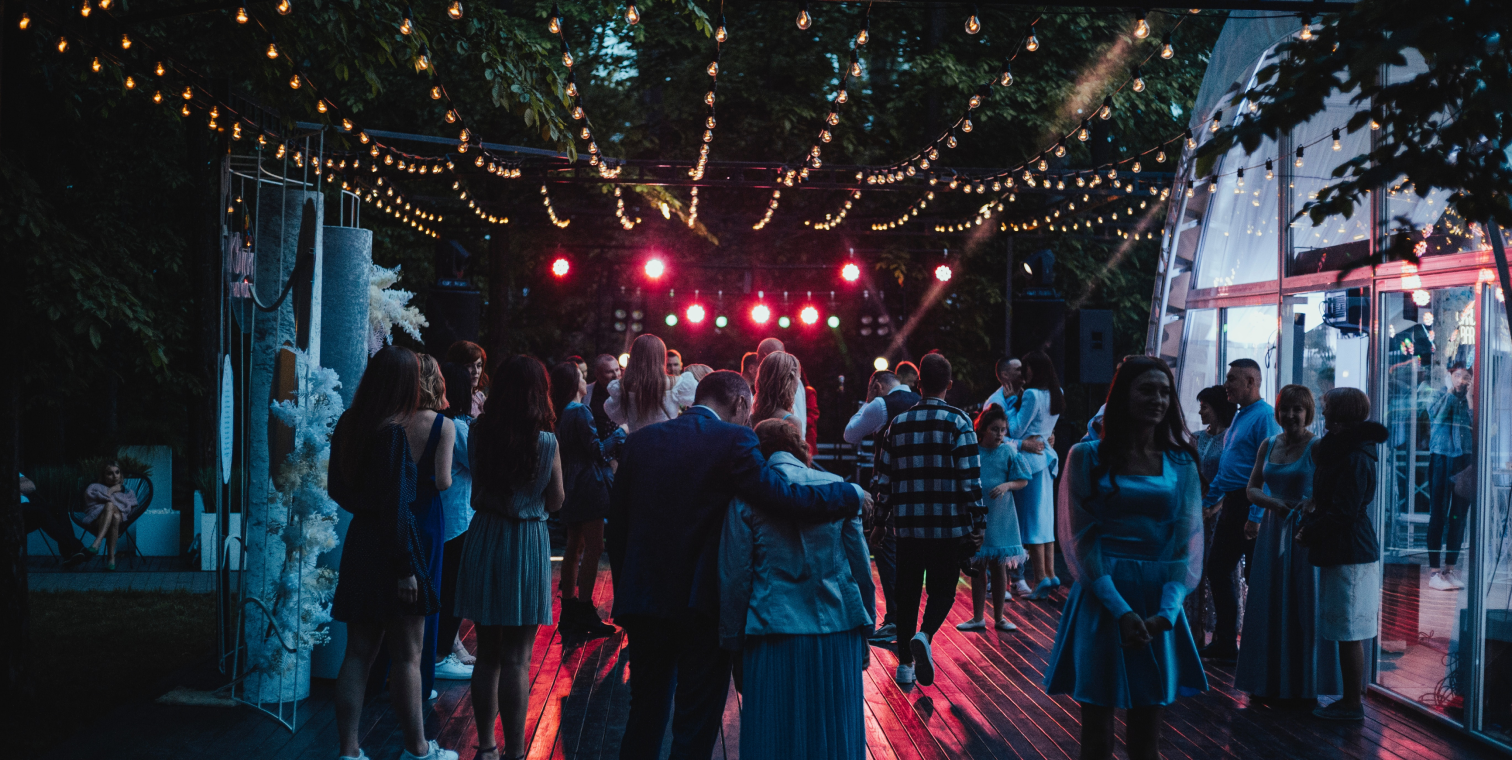 Elegant wedding couple celebrating in a garden setting
